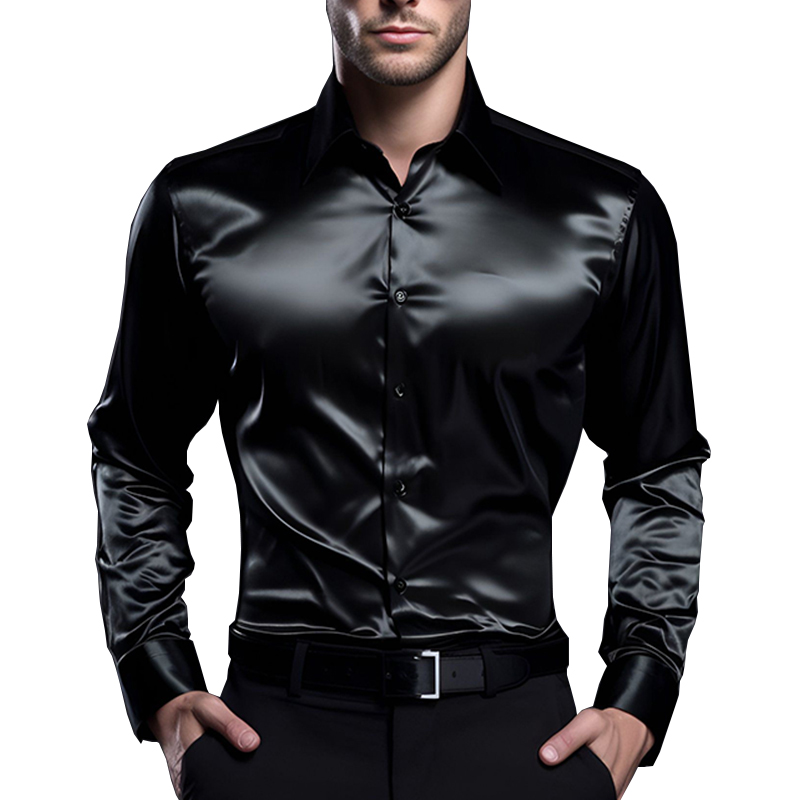 Mens Satin Silk Dress Shirt - 남성 새틴 럭셔리 드레스 셔츠 패션