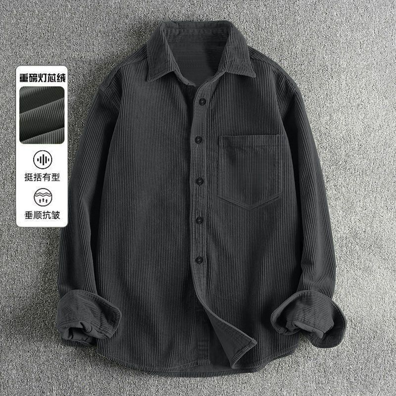 Corduroy Button Up Shirt Men - 가을 남성 코듀로이 긴팔 셔츠 캐주얼