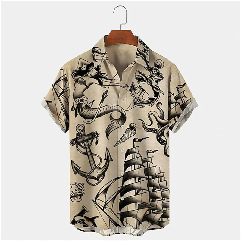 Vintage Hawaiian Floral Shirt - 남성 여름 라펠 반팔 하와이안 셔츠