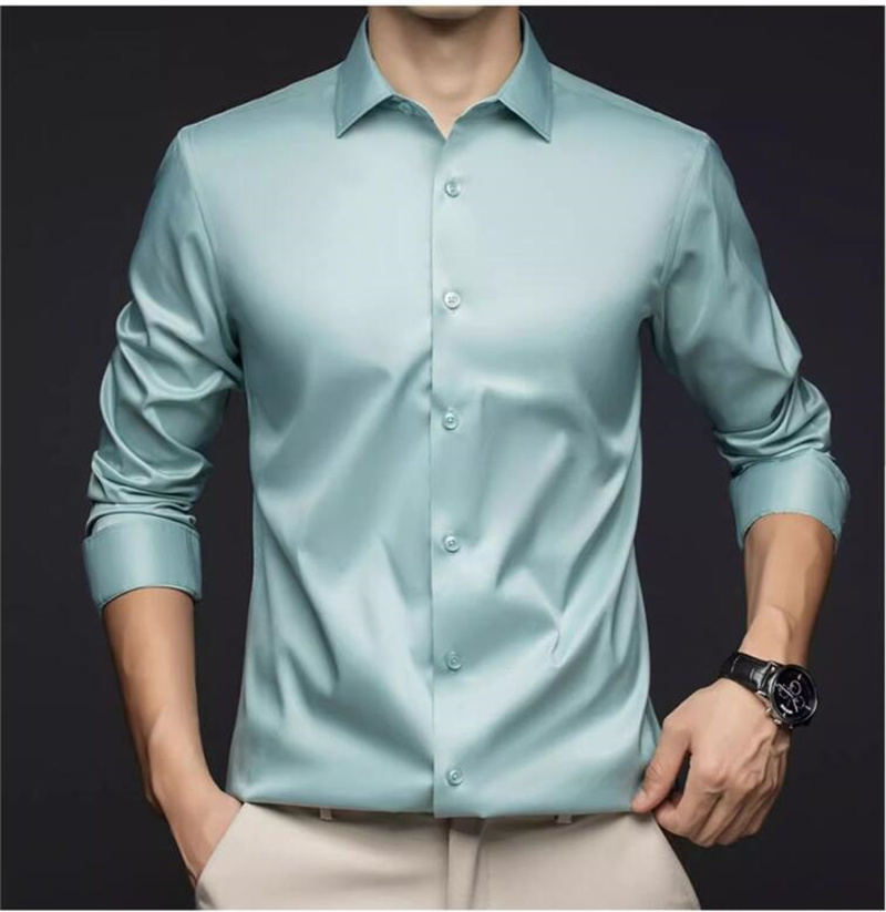 Mens Satin Silk Dress Shirt - 남성용 긴소매 전문직 셔츠 봄 가을