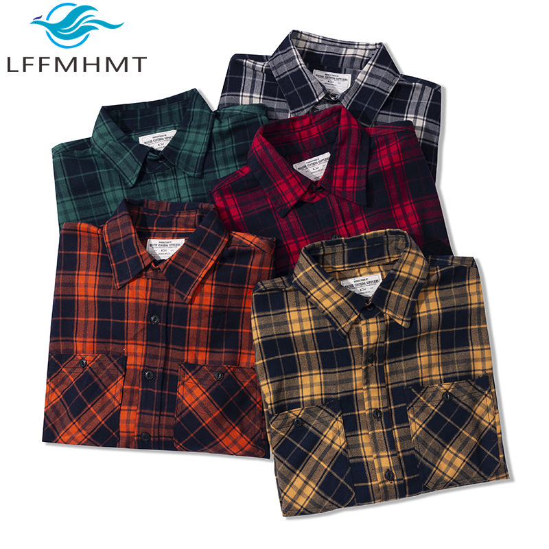 Flannel Plaid Shirt Heavy Weight - 가을 겨울 패션 남성용 클래식 플란넬