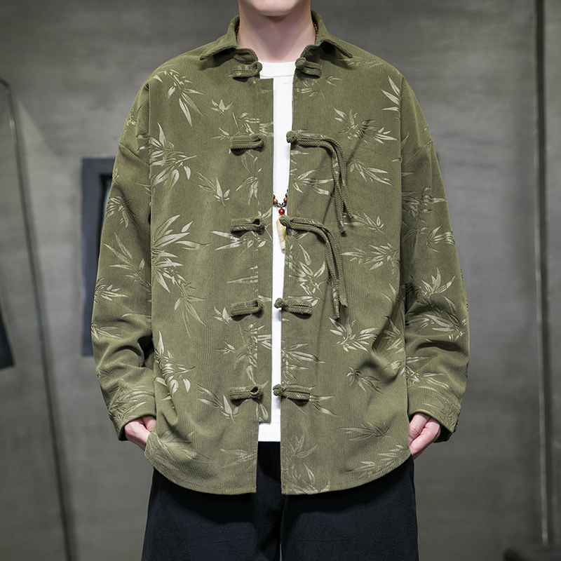 Corduroy Button Up Shirt Men - 남성용 레트로 코듀로이 셔츠 전통적인 스탠드
