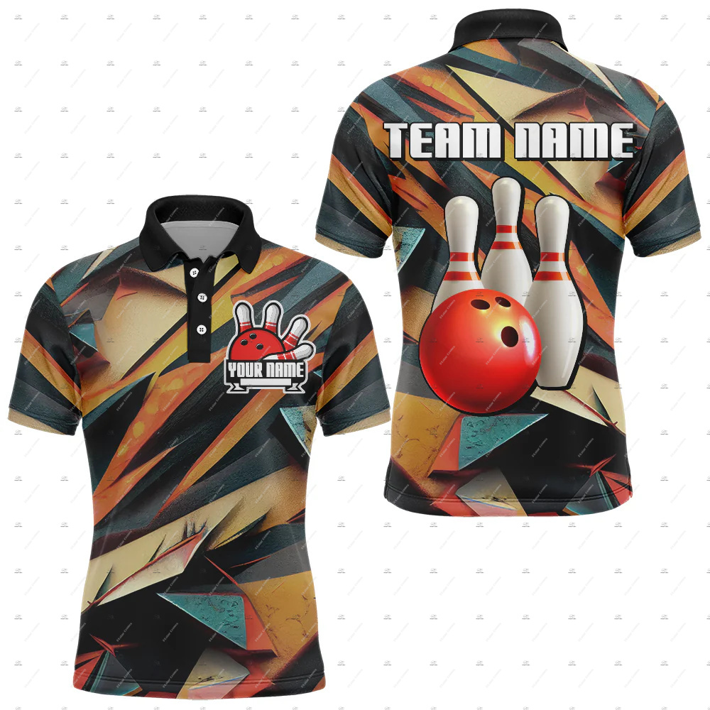 Short Sleeve Bowling Shirt Retro - 맞춤 이름 볼링 해골 불꽃 그래피티