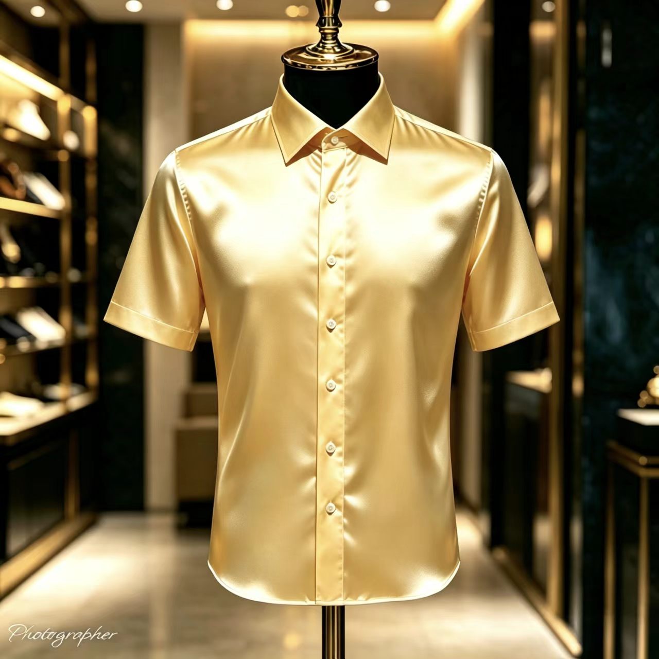 Mens Satin Silk Dress Shirt - 남성용 단색 새틴 반소매 드레스 셔츠,