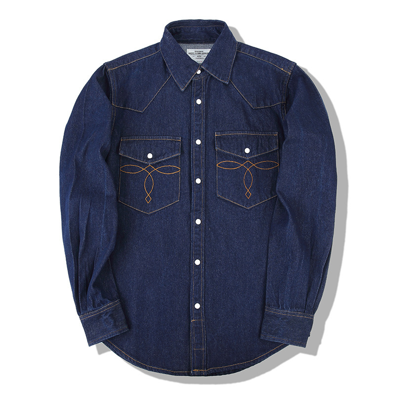 Mens Western Denim Pearl Snap Shirt - 아메리칸 워시 빈티지 데님 셔츠 펄