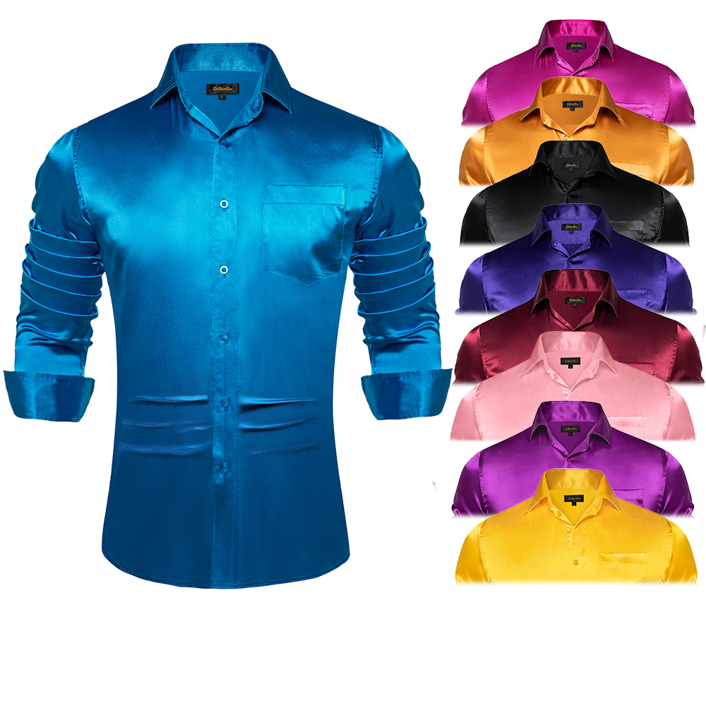 Mens Satin Silk Dress Shirt - 남성용 블루 레드 화이트 블랙 새틴
