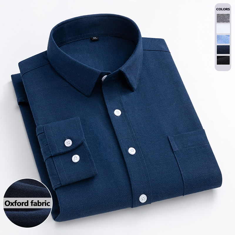 Oxford Cotton Casual Shirt Business - 네이비 블루 옥스포드 셔츠 남성용 긴팔