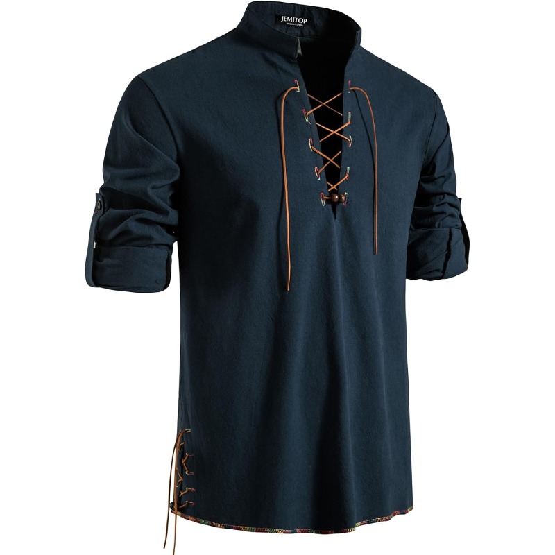 Medieval Gothic Lace Up Pirate Shirt - 남성 해적 셔츠 바이킹 레트로 르네상스