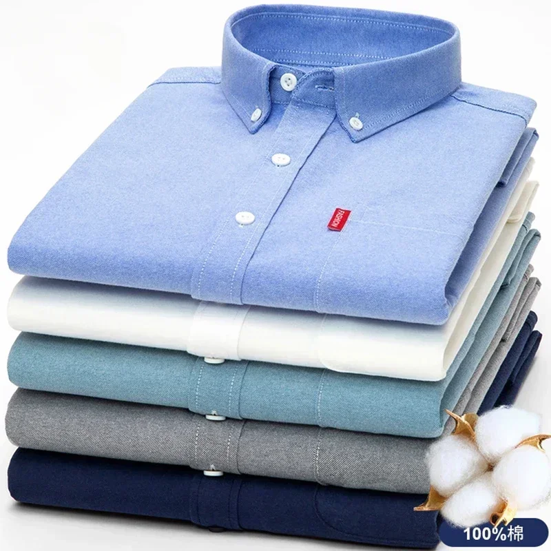 Oxford Cotton Casual Shirt Business - 100% 순면 남성용 긴팔 셔츠, 청년