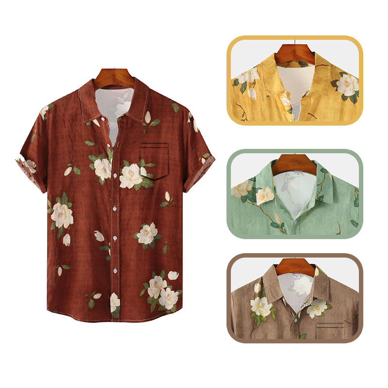Vintage Hawaiian Floral Shirt - 남성 하와이 스타일 반소매 셔츠, 여름