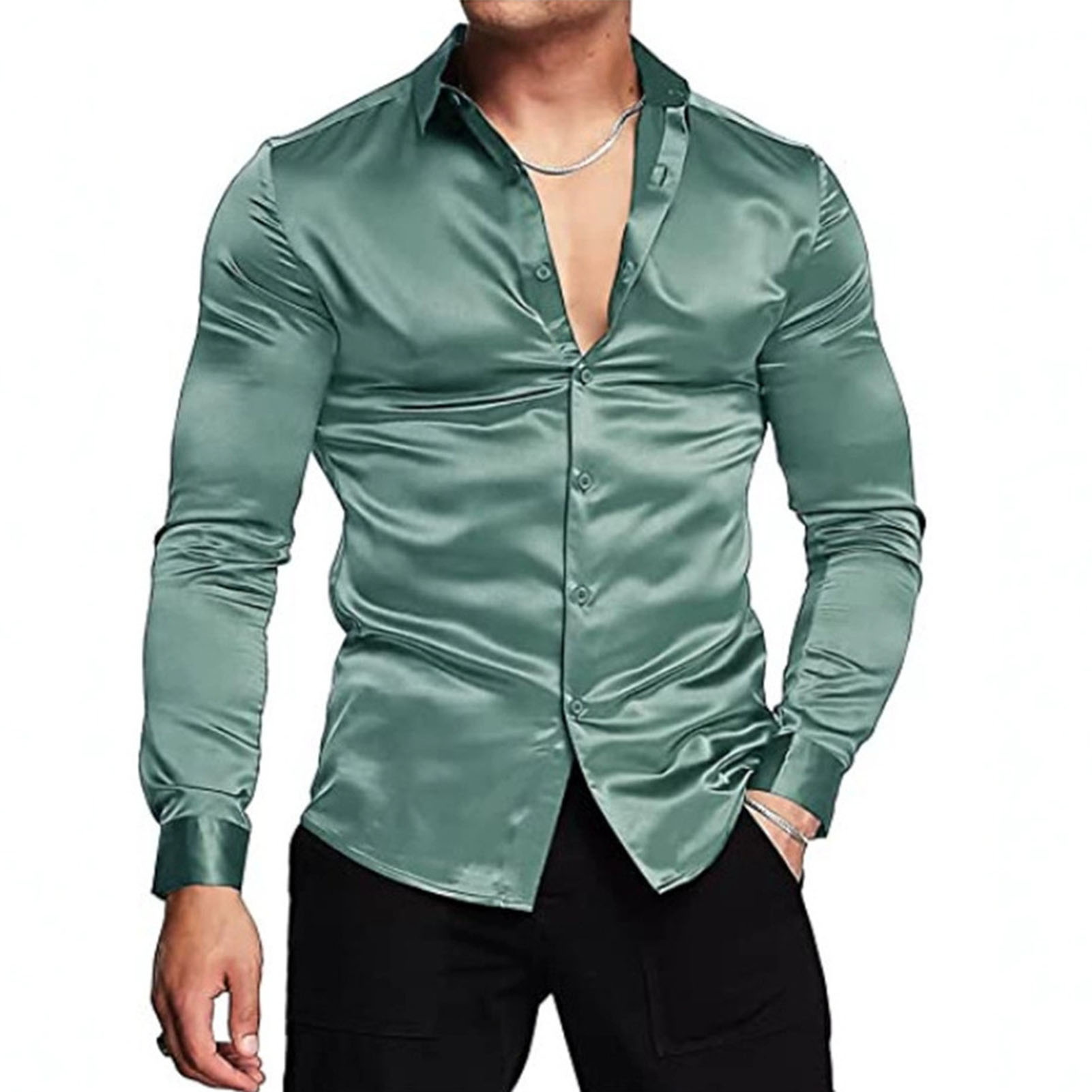Mens Satin Silk Dress Shirt - 봄 가을 실크 새틴 셔츠 고급