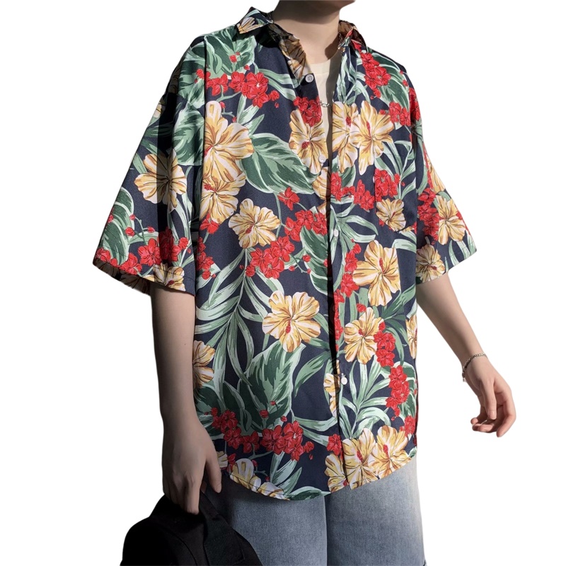 Vintage Hawaiian Floral Shirt - 남성용 캐주얼 하와이안 레트로 꽃무늬 프린트