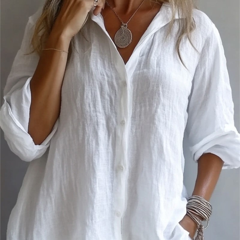 Mens Linen Shirt Long Sleeve - 솔리드 컬러 린넨 섹시 브이넥 싱글