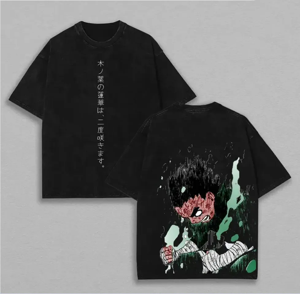 Acid Wash Vintage Graphic T Shirt - 록 리 티셔츠 나루토 남성용 애시드