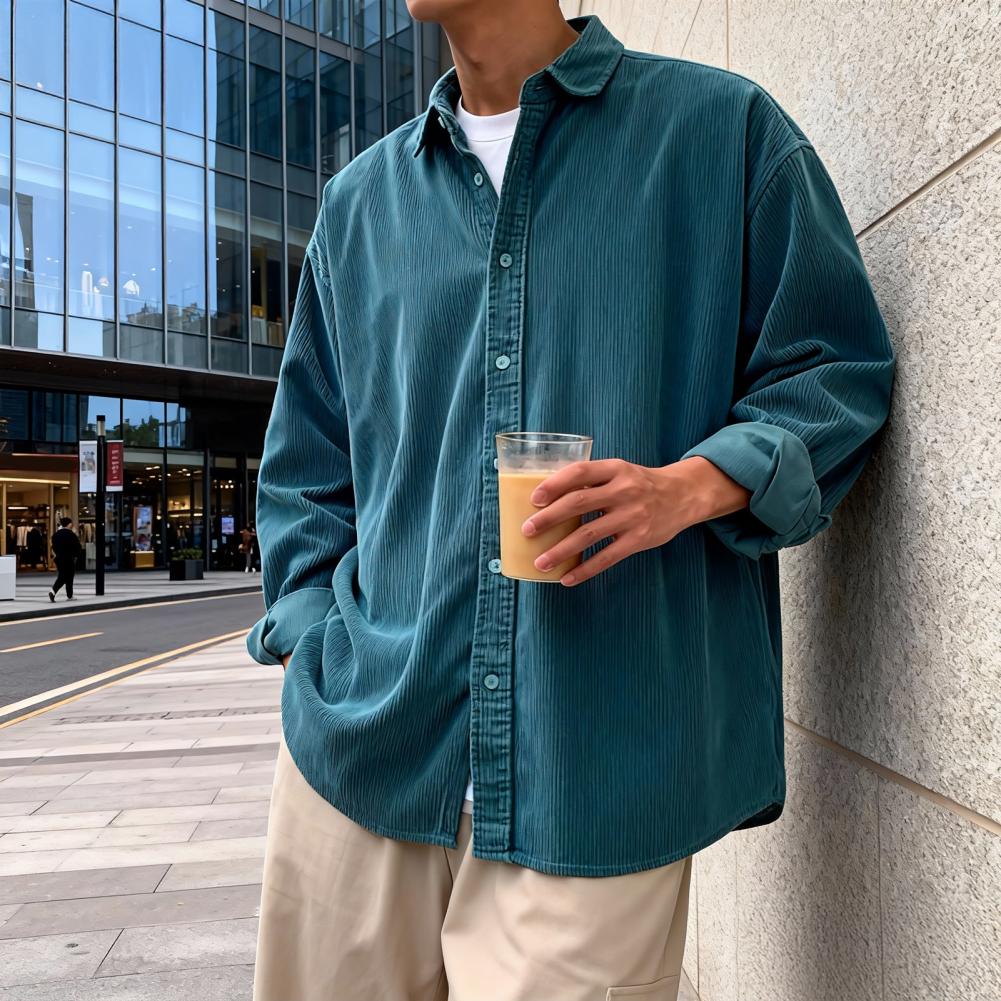 Corduroy Button Up Shirt Men - 새로운 남성용 코듀로이 셔츠, 편안한 핏,