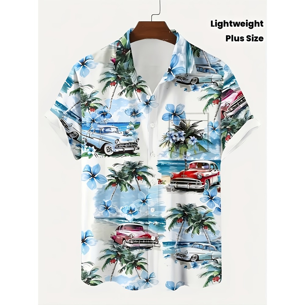 Vintage Hawaiian Floral Shirt - 남성용 빈티지 클래식 자동차 야자수 플루메리아