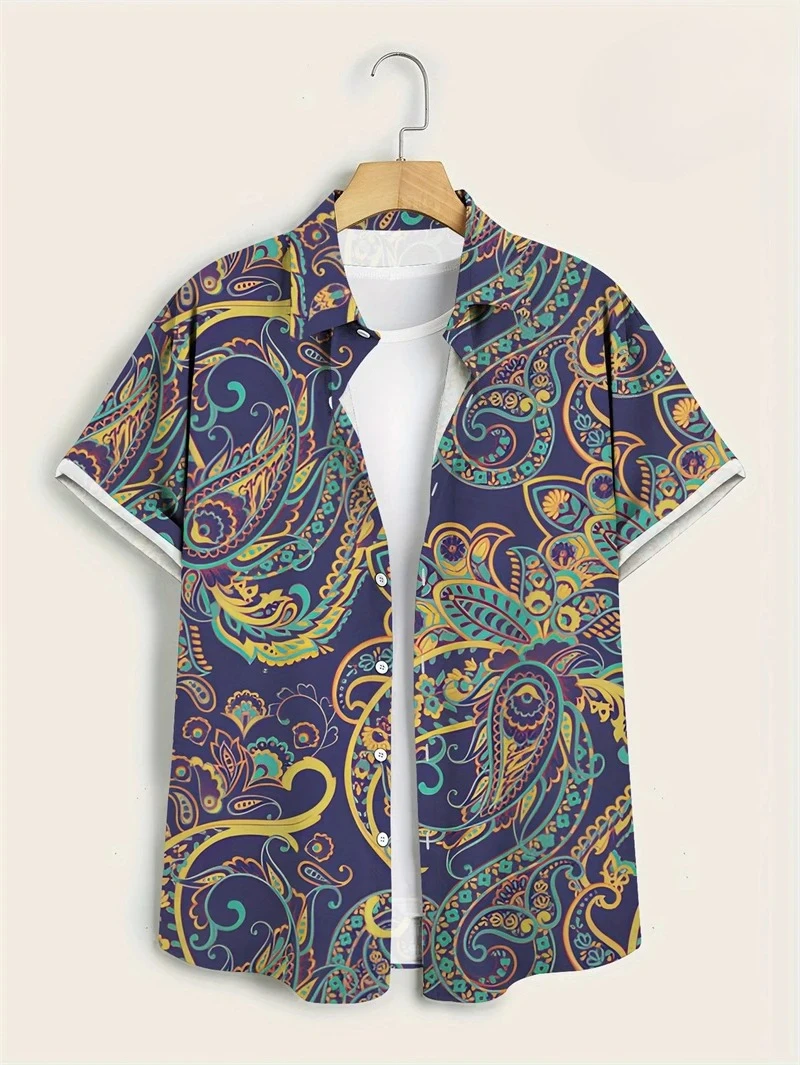Vintage Hawaiian Floral Shirt - 퍼플 베이스 컬러풀 페이즐리 하와이안 셔츠