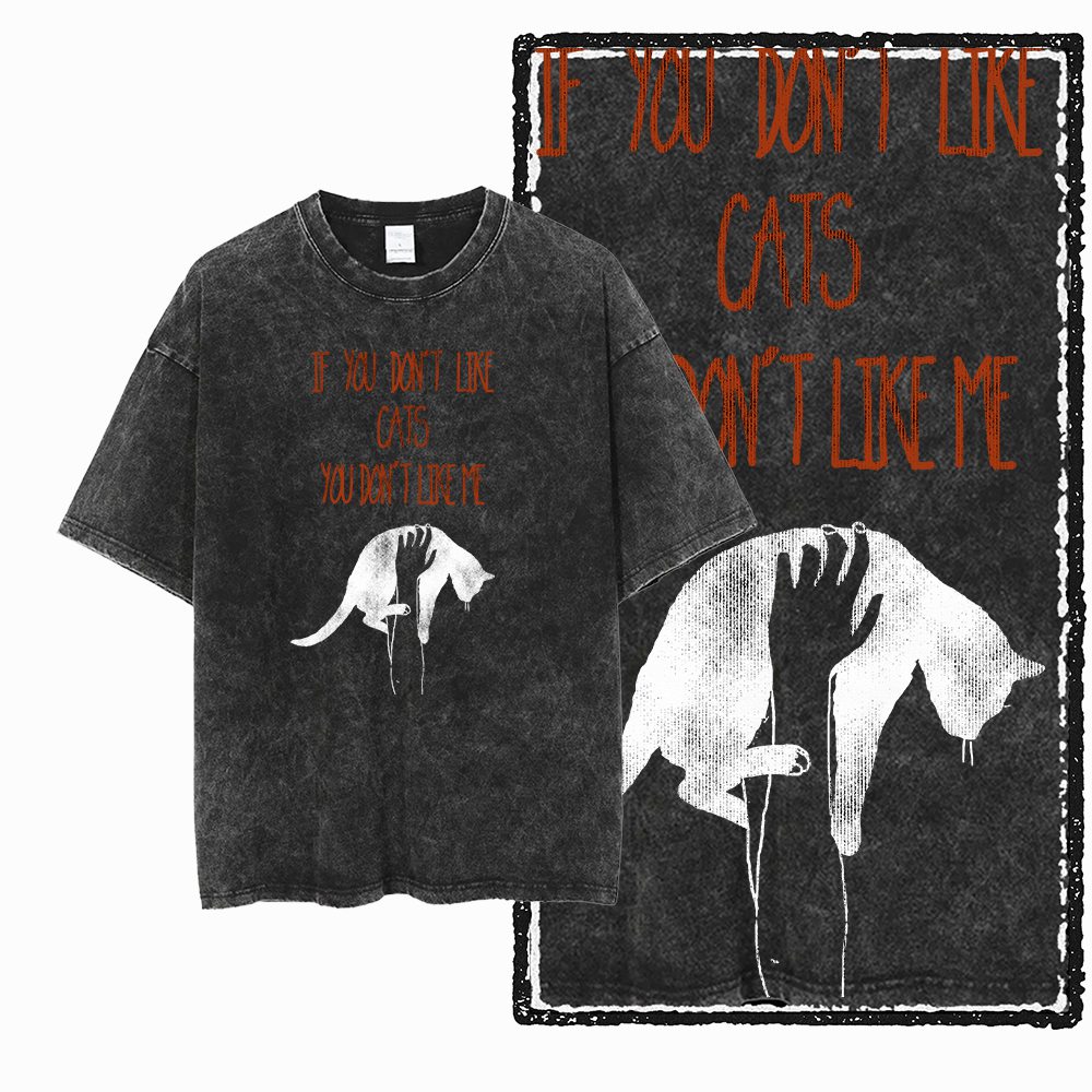 Acid Wash Vintage Graphic T Shirt - G55 산성 워싱 블랙 코튼 쿨캣