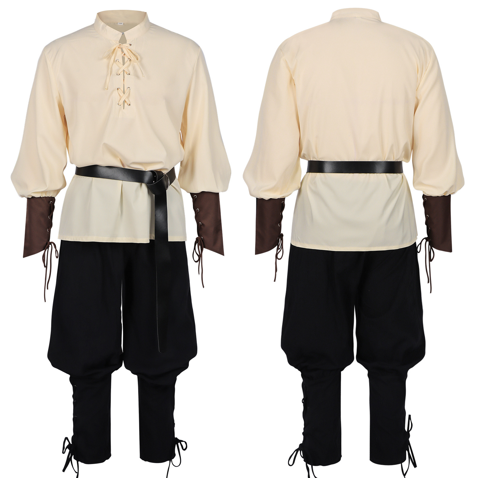 Medieval Gothic Lace Up Pirate Shirt - 남성용 중세 르네상스 LARP 셔츠(벨트 포함)
