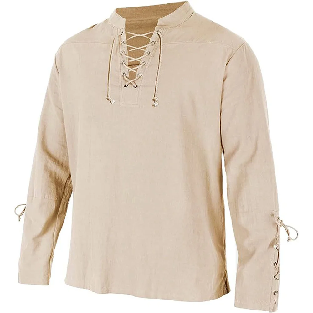 Medieval Gothic Lace Up Pirate Shirt - 남성용 긴 소매 셔츠 레이스 업