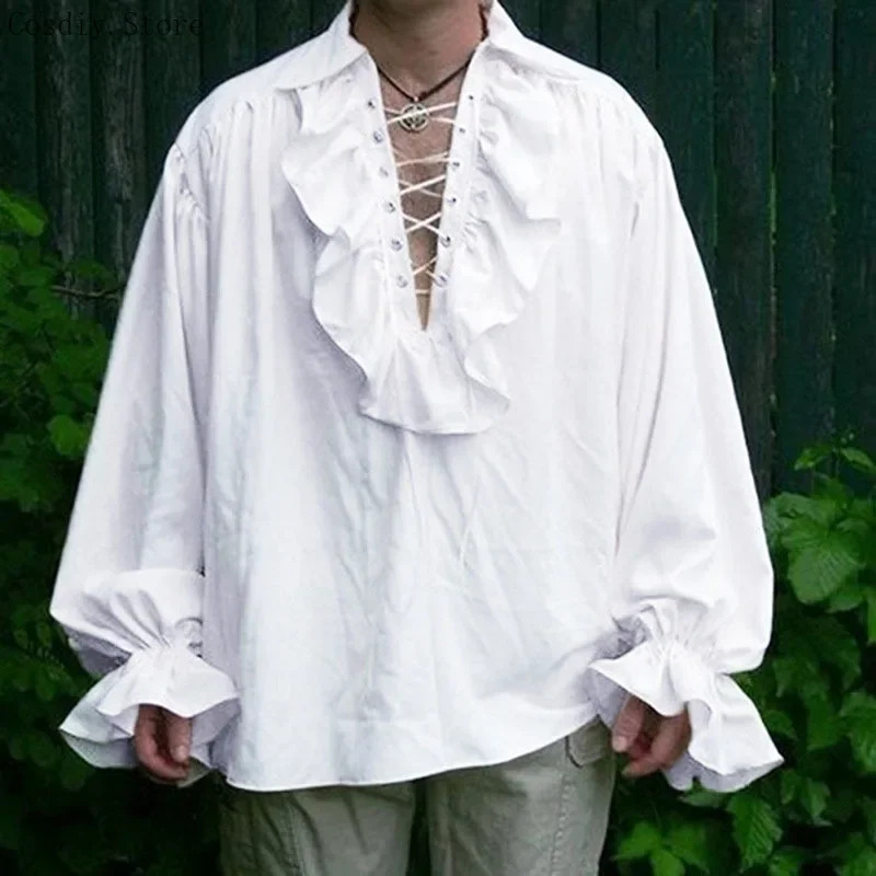 Medieval Gothic Lace Up Pirate Shirt - S-5XL 중세 해적 할로윈 뱀파이어 의상