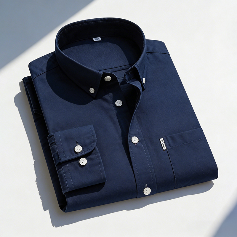 Oxford Cotton Casual Shirt Business - 남성용 순면 옥스퍼드 솔리드 컬러 긴팔