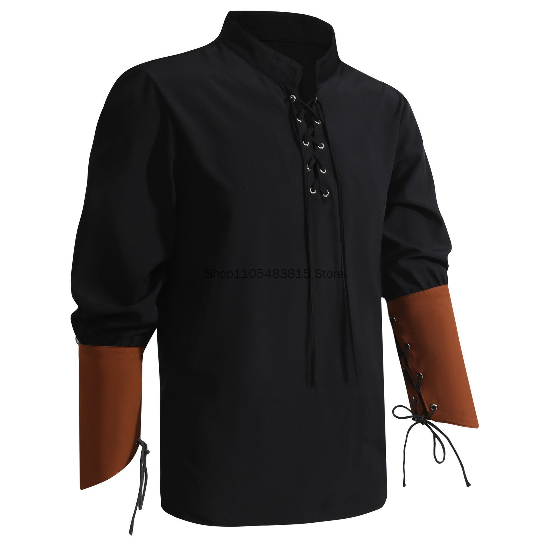 Medieval Gothic Lace Up Pirate Shirt - 남성용 해적 셔츠 - 중세 고딕