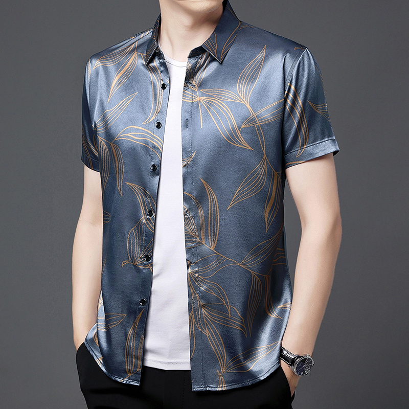Mens Satin Silk Dress Shirt - 여름 2022 남자의 실크 의류 패션
