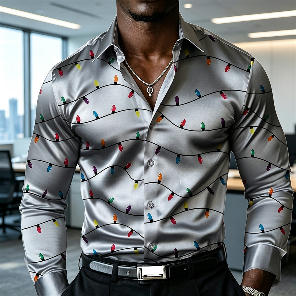 Mens Satin Silk Dress Shirt - 크리스마스 남성용 랜턴 셔츠 새틴 셔츠