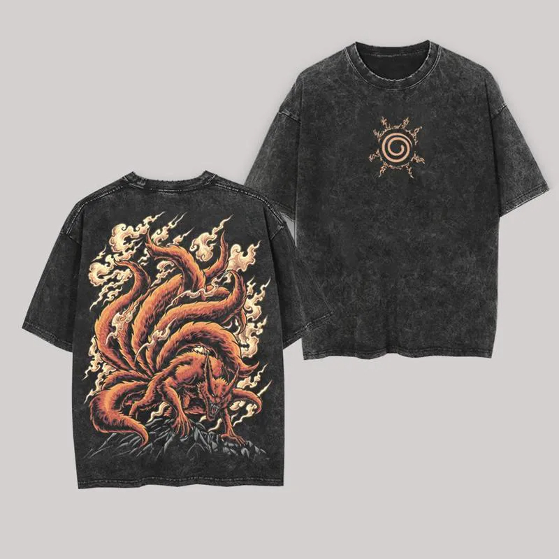 Acid Wash Vintage Graphic T Shirt - 쿠라마 티셔츠 쿠유비 나루토 빈티지 애시드
