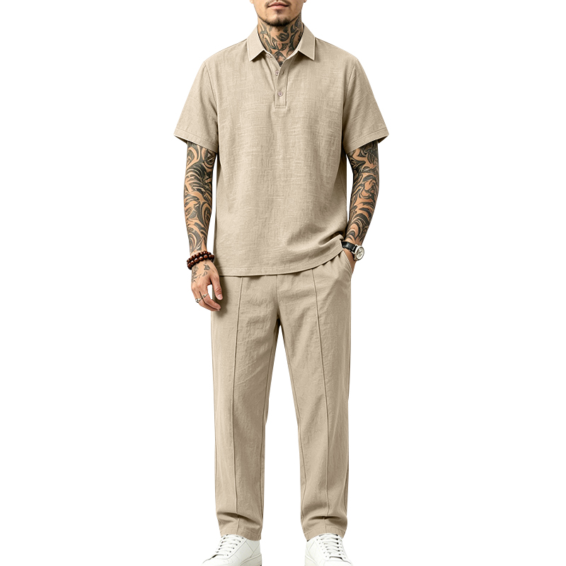 Mens Linen Shirt Long Sleeve - 남성 2피스 폴로 세트 반팔 카라