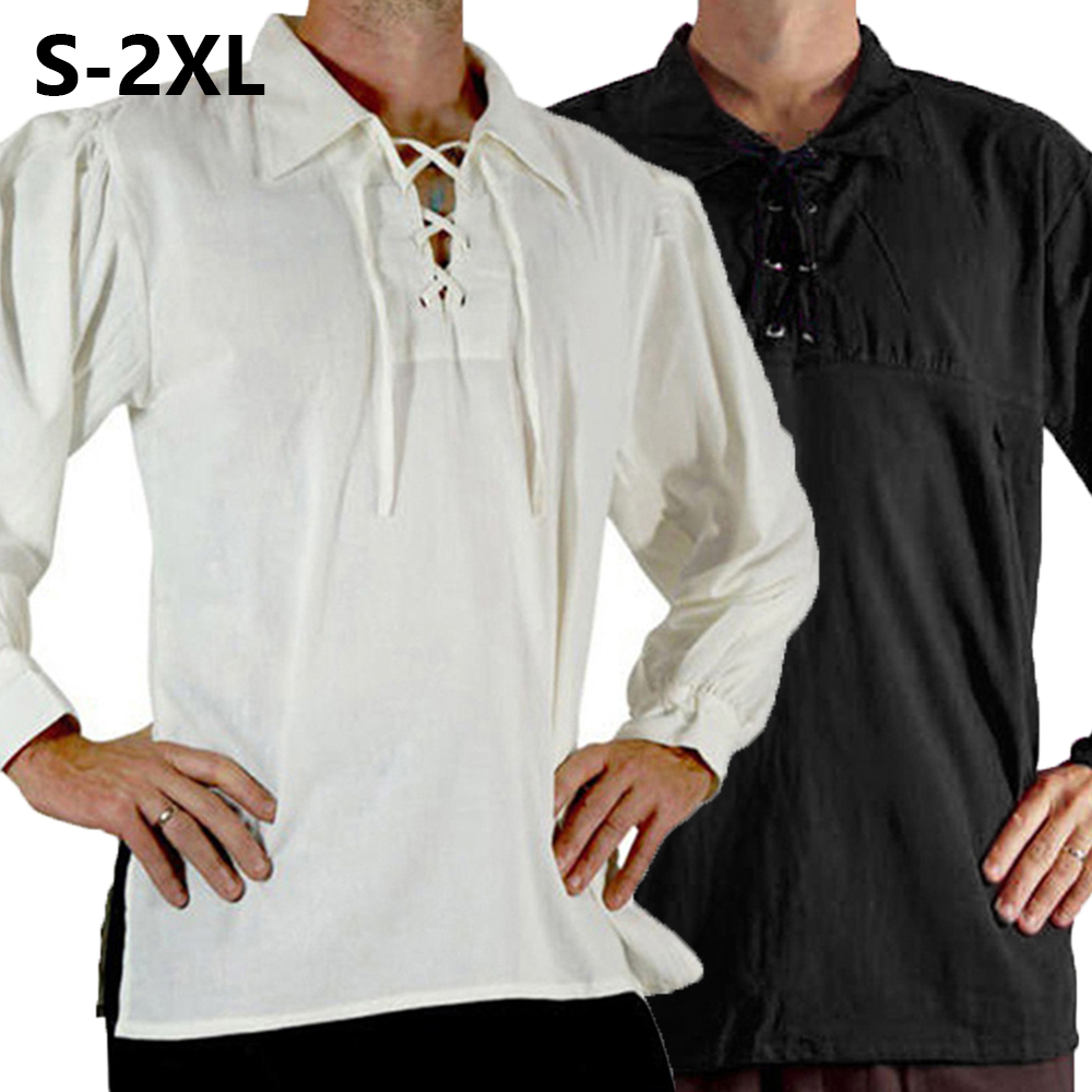 Medieval Gothic Lace Up Pirate Shirt - 남성 중세 르네상스 의상 해적 셔츠