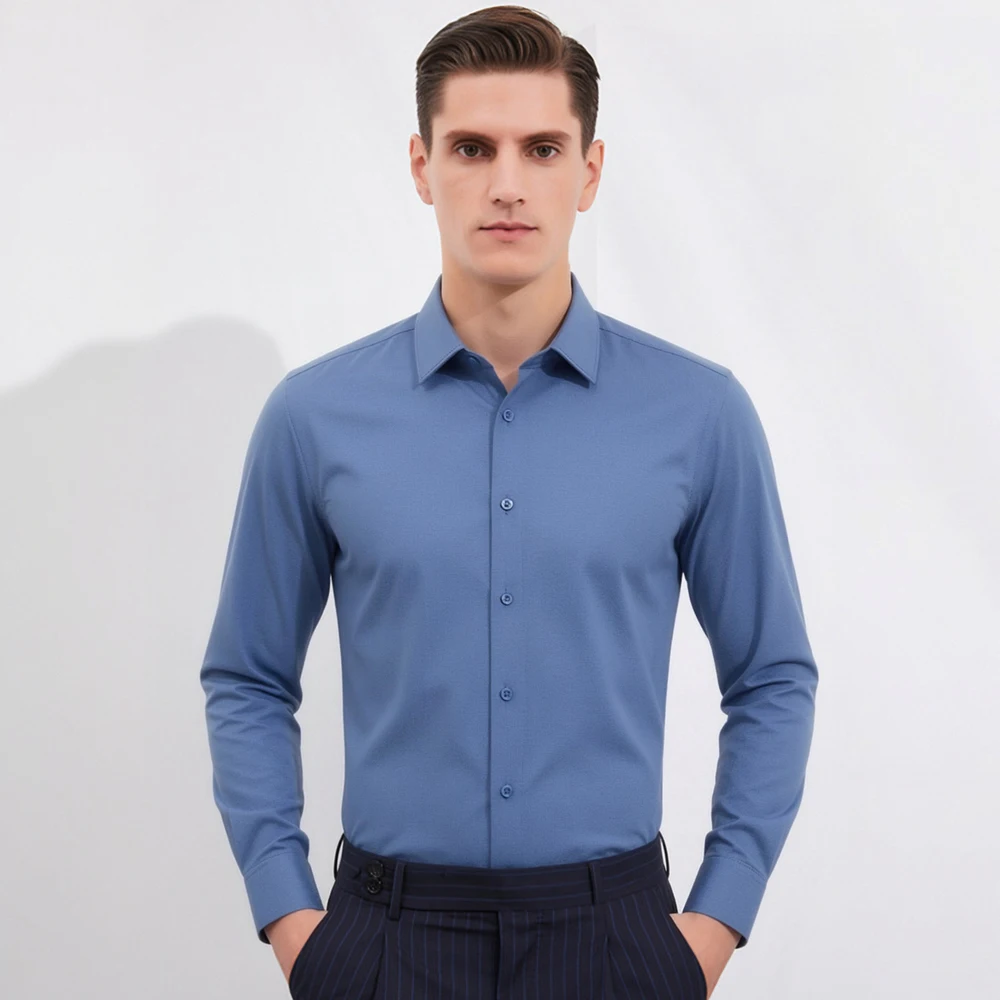 Breathable Bamboo Fiber Shirt Non Iron - 남성용 새틴 느낌의 긴팔 비즈니스 캐주얼