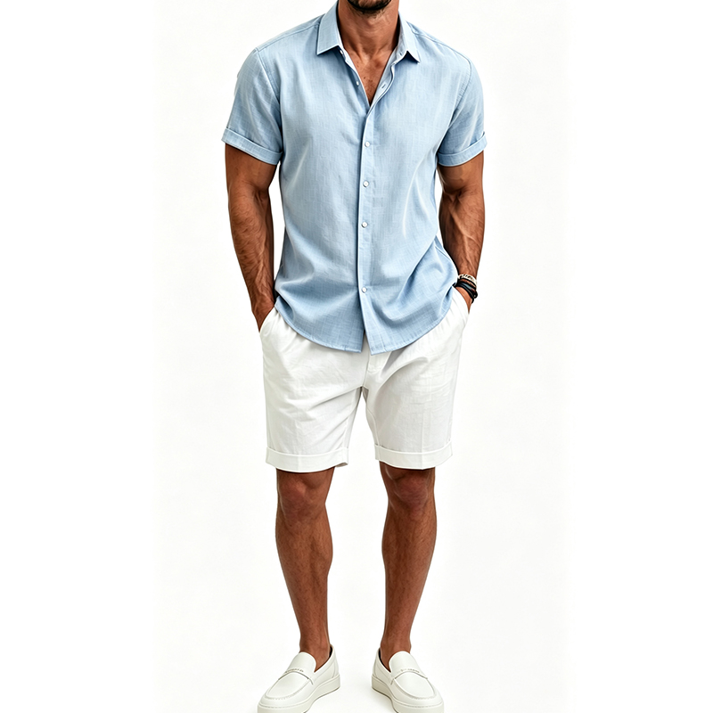 Mens Linen Shirt Long Sleeve - 남성 코튼 린넨 셔츠 세트 여름