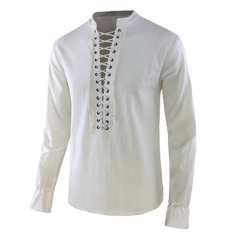 Mens Linen Shirt Long Sleeve - 남성용 르네상스 셔츠 해적 중세 바이킹