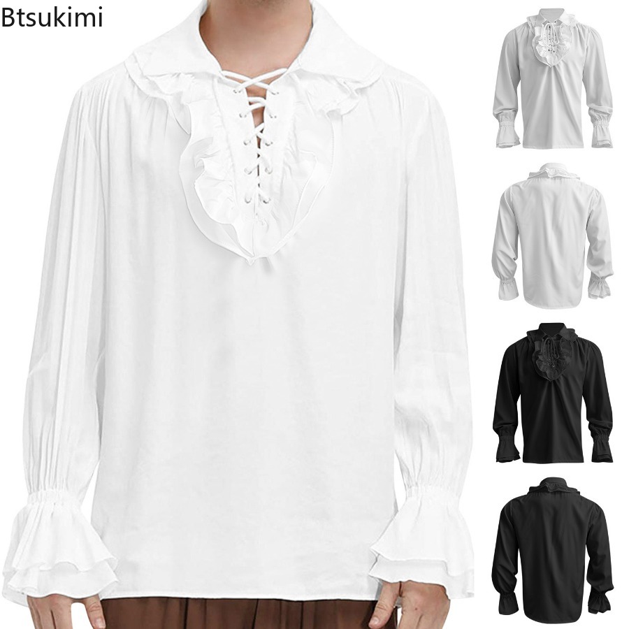 Medieval Gothic Lace Up Pirate Shirt - 남자 중세 르네상스 해적 셔츠 빅토리아