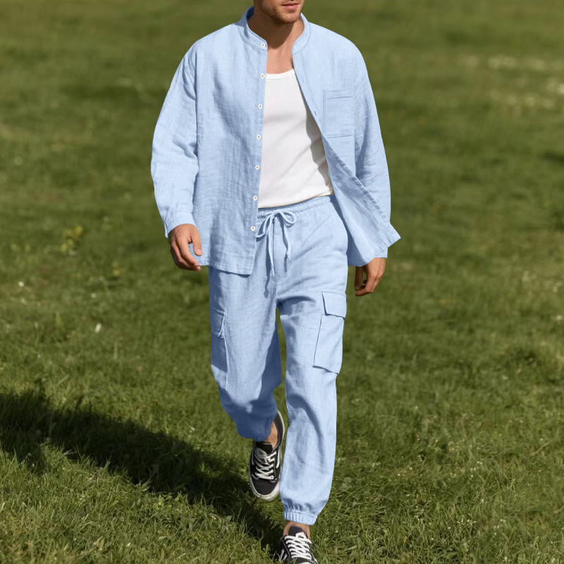 남성용 린넨 통기성 투피스 세트 (스탠드 칼라 긴팔 셔 - Mens Linen Shirt Long Sleeve 리뷰 및 가격