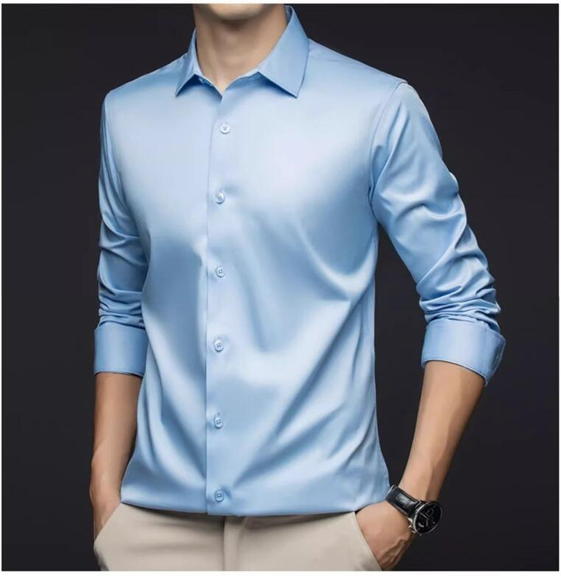 남성용 긴소매 전문직 셔츠 봄 가을 실크 새틴 셔츠 블 - Mens Satin Silk Dress Shirt 리뷰 및 가격