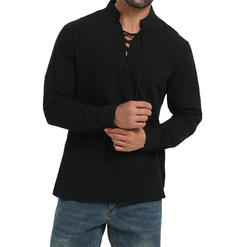 봄 가을 남성용 해적 셔츠 빈티지 중세 바이킹 레이스업 - Medieval Gothic Lace Up Pirate Shirt 리뷰 및 가격