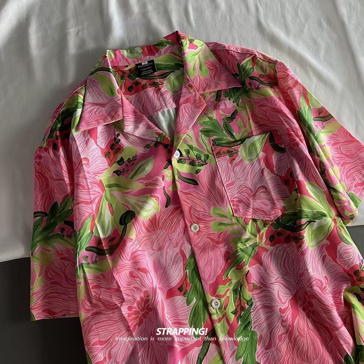 빈티지 비치 블루사스 보케이션 핑크 그래피티 플로럴 쿠 - Vintage Hawaiian Floral Shirt 리뷰 및 가격