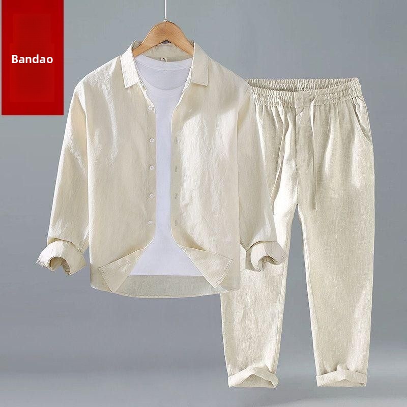 여름 면 린넨 셔츠 바지 세트 긴팔 턴다운 칼라 반팔  - Mens Linen Shirt Long Sleeve 리뷰 및 가격