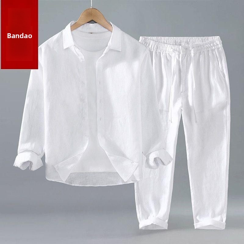 여름 면 린넨 셔츠 바지 세트 긴팔 턴다운 칼라 반팔  - Mens Linen Shirt Long Sleeve 리뷰 및 가격