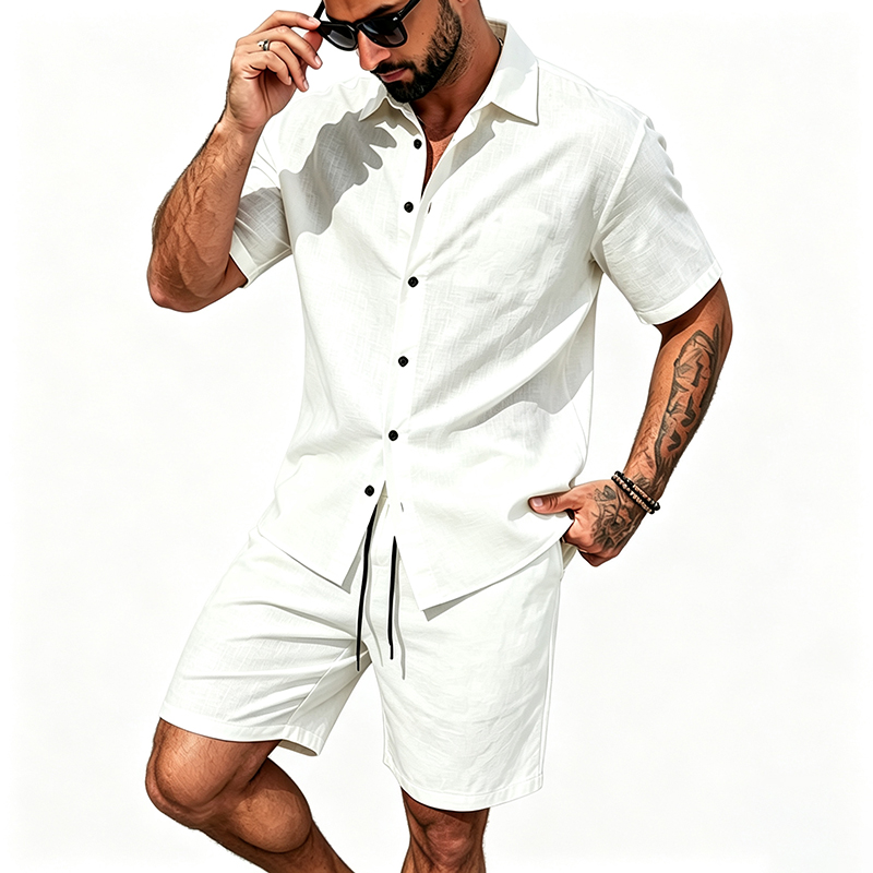 남성 린넨 투피스 세트 반팔 라펠 버튼 셔츠 밴딩 반바 - Mens Linen Shirt Long Sleeve 리뷰 및 가격