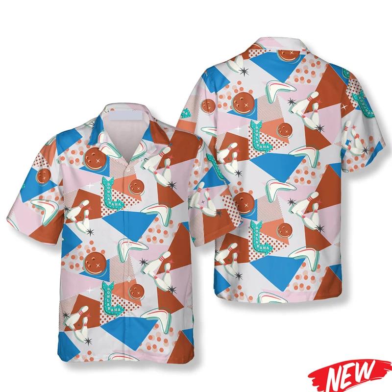 클래식 볼링 패턴 남성용 하와이안 셔츠 여름 스트리트  - Short Sleeve Bowling Shirt Retro 리뷰 및 가격