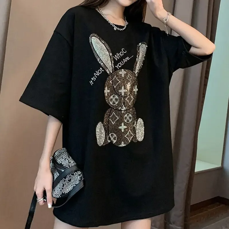 여성용 여름 캐주얼 티셔츠: 다이아몬드 카툰 프린트 반 - T-Shirts 리뷰 및 가격