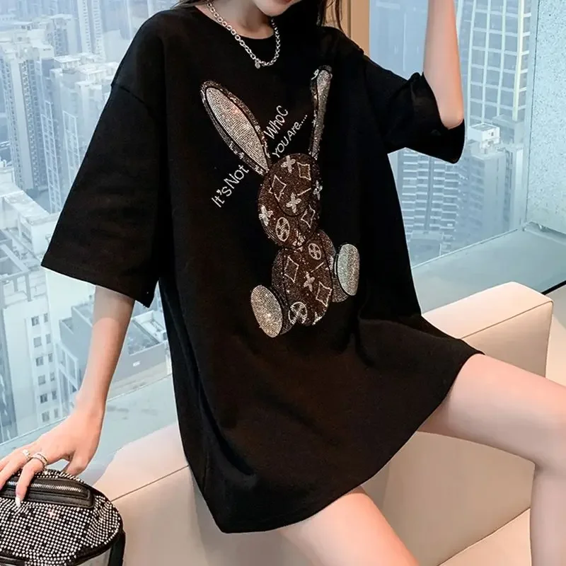 여성용 여름 캐주얼 티셔츠: 다이아몬드 카툰 프린트 반 - T-Shirts 리뷰 및 가격