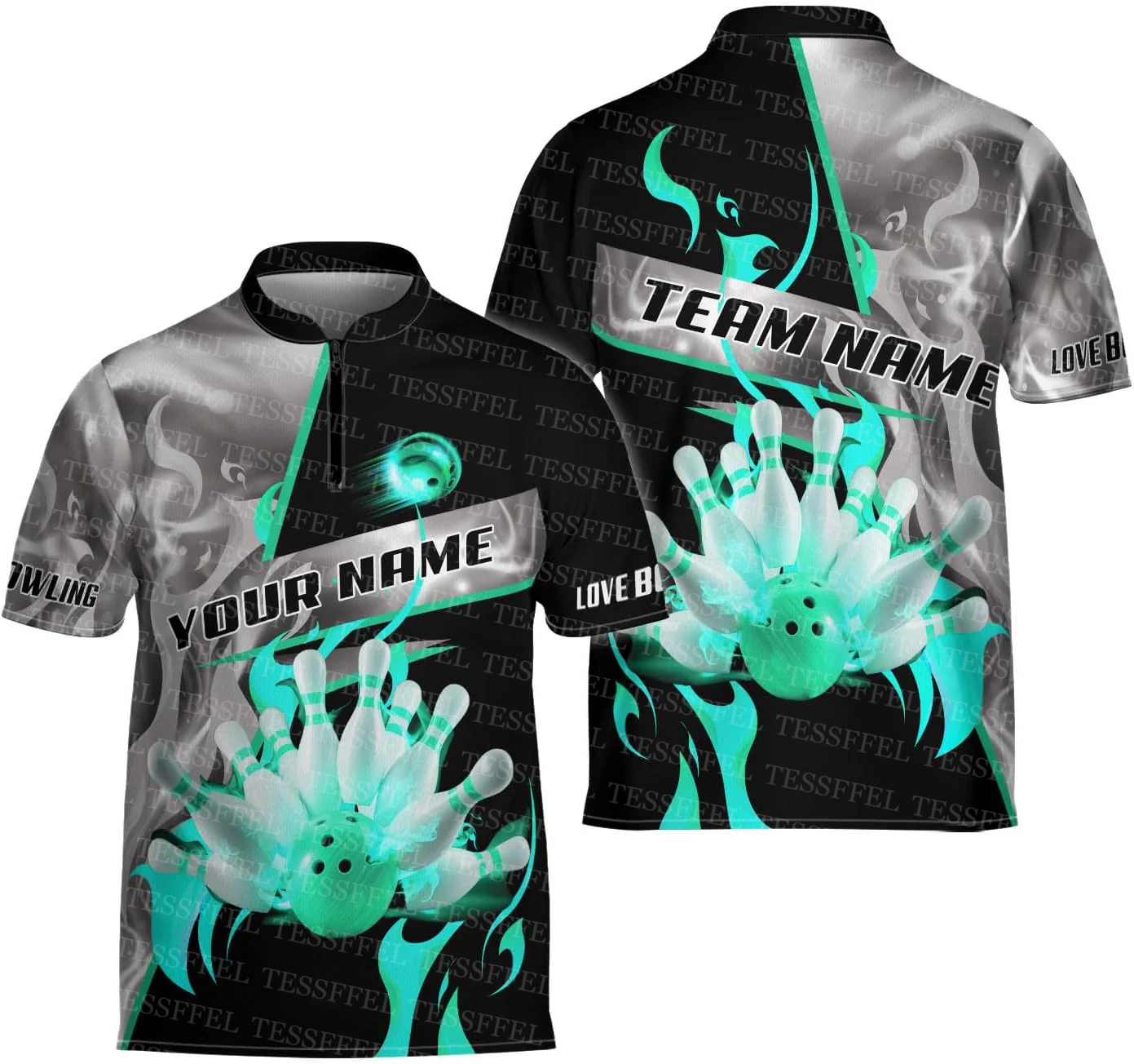 사용자 정의 이름 낙서 불꽃 스트라이크 볼링 다채로운  - Short Sleeve Bowling Shirt Retro 리뷰 및 가격