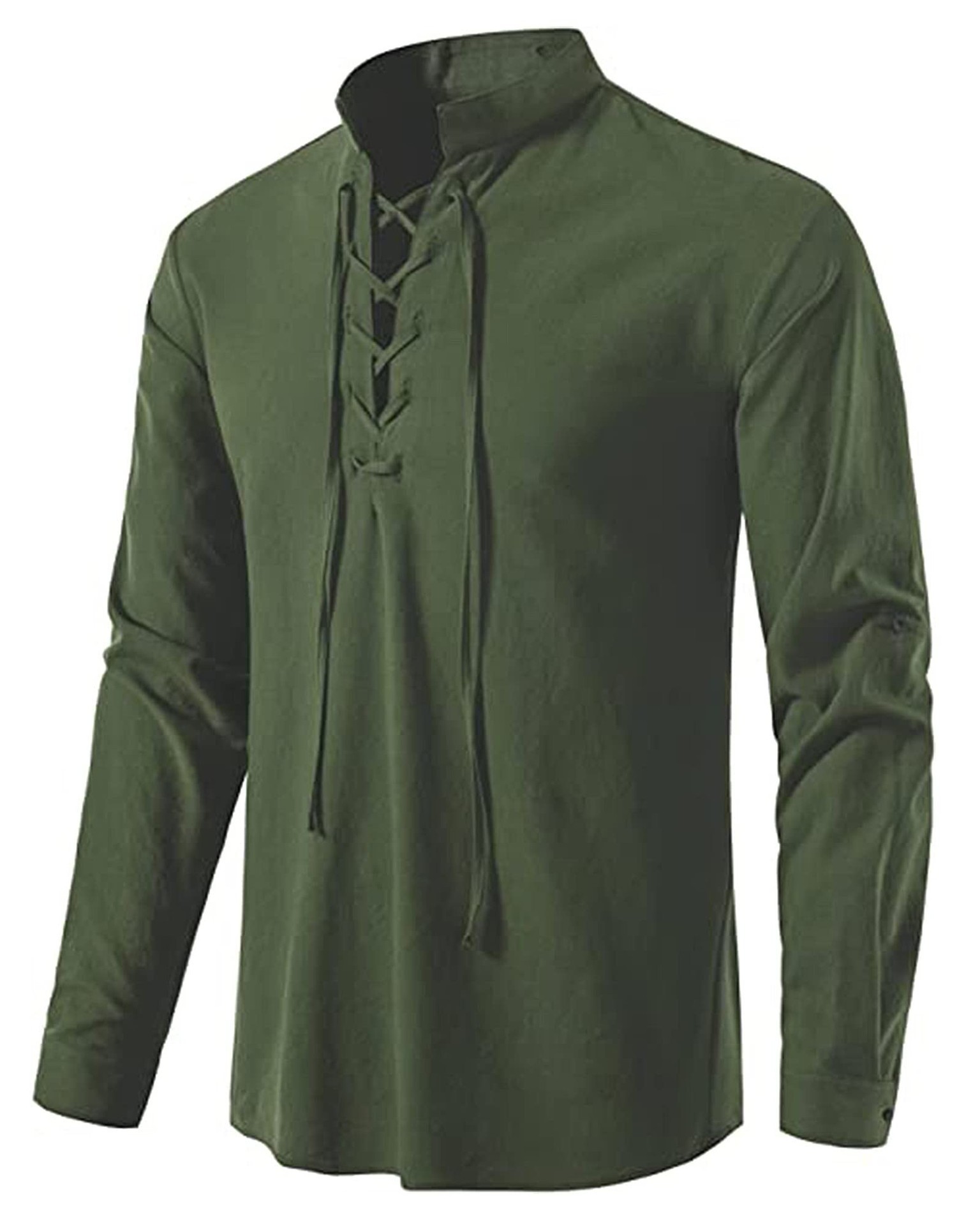 남성용 중세풍 레이스업 면 린넨 셔츠 스탠드 칼라 롤업 - Mens Linen Shirt Long Sleeve 리뷰 및 가격