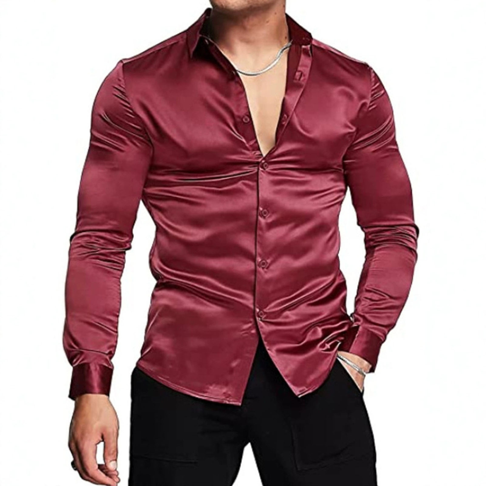 봄 가을 실크 새틴 셔츠 고급 드레스 셔츠 남성 슬림  - Mens Satin Silk Dress Shirt 리뷰 및 가격