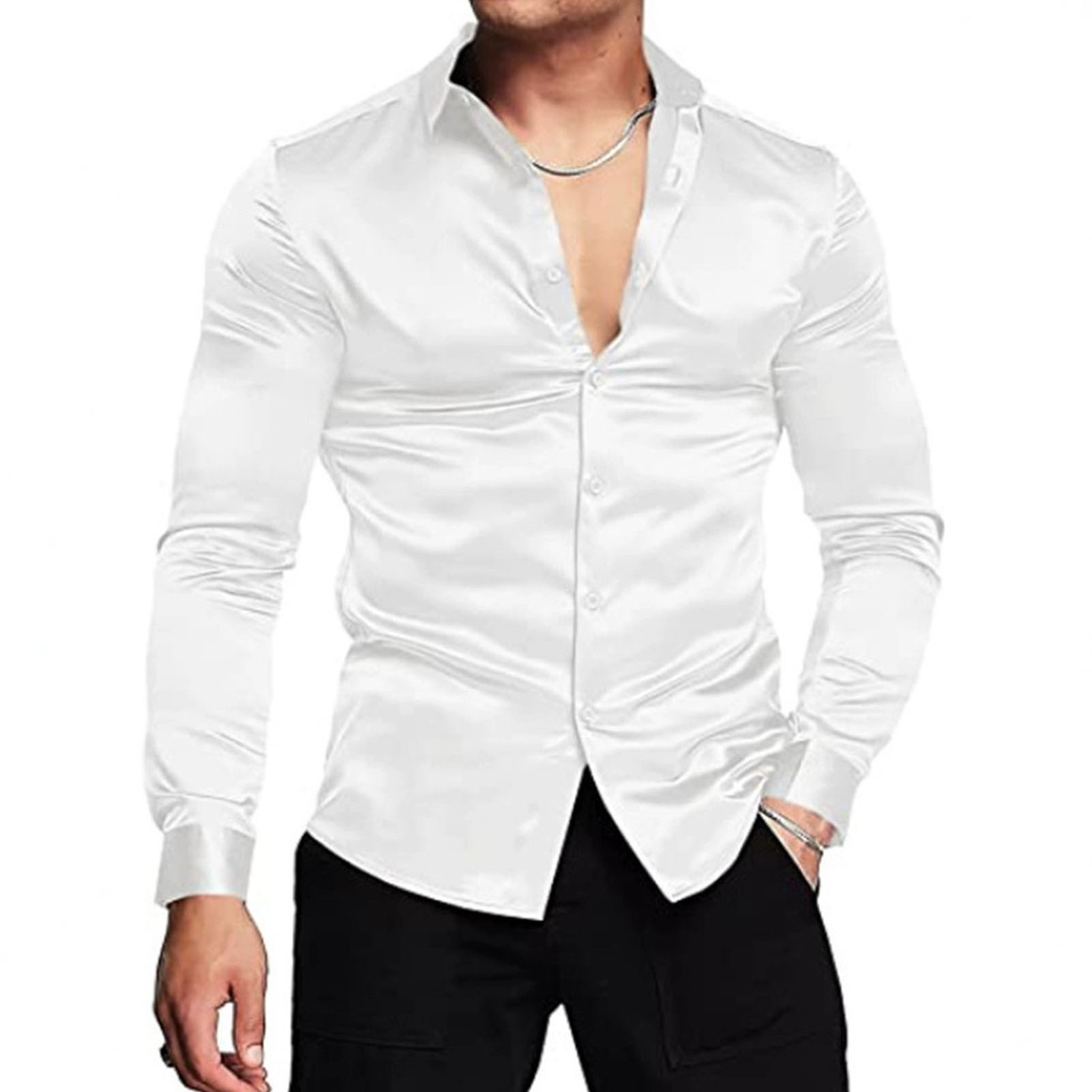 봄 가을 실크 새틴 셔츠 고급 드레스 셔츠 남성 슬림  - Mens Satin Silk Dress Shirt 리뷰 및 가격